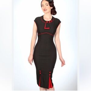 Stop Staring! Bombshell Fitted Sheath in Black Red Stretch Wiggle Dress Small